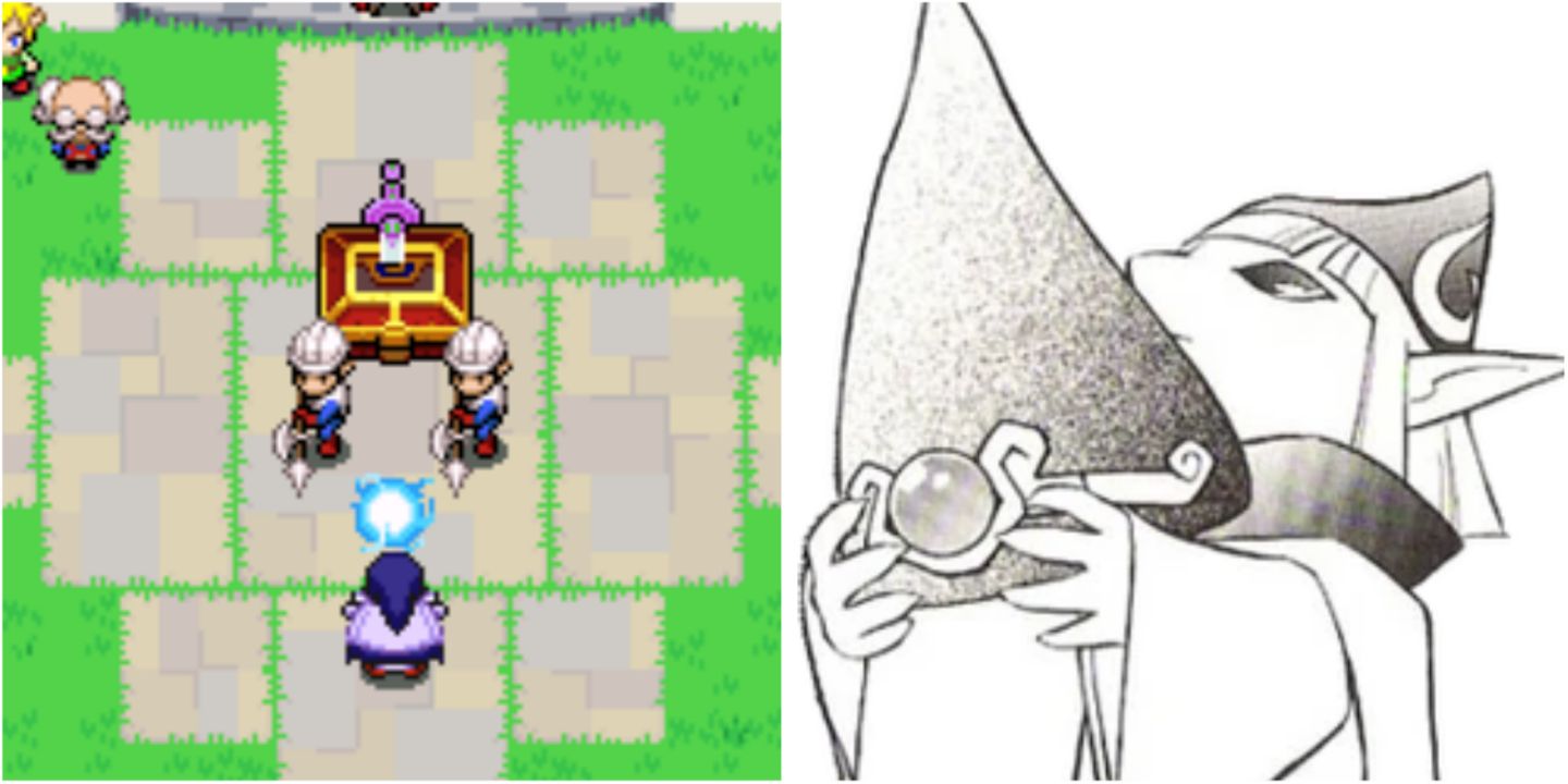 Split image screenshots of Vaati in The Legend of Zelda: The Minish Cap and Minish Vaati in The Minish Cap manga.