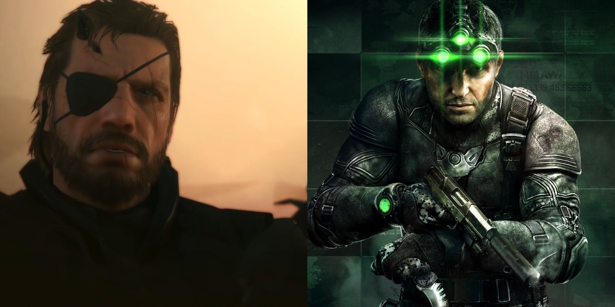 Venom Snake in Metal Gear Solid 5 and Sam Fisher from Splinter Cell: Blacklist.
