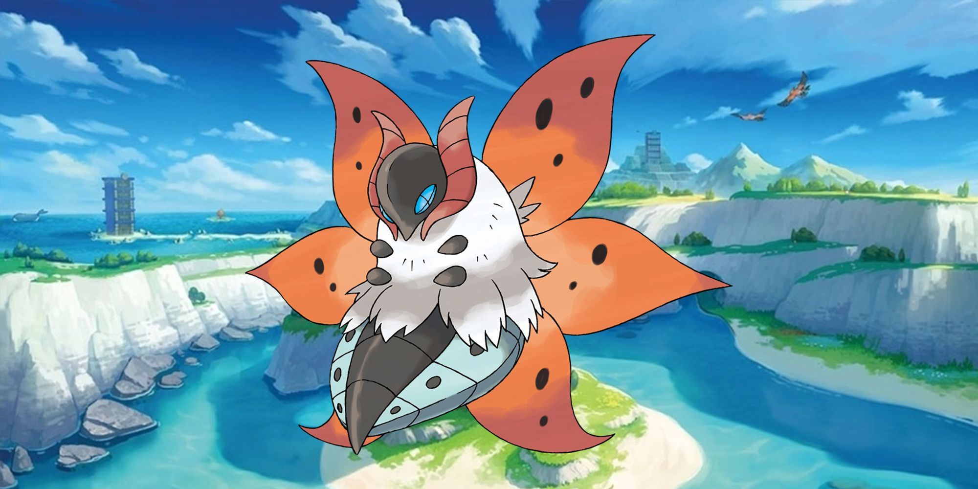 Volcarona flying above water