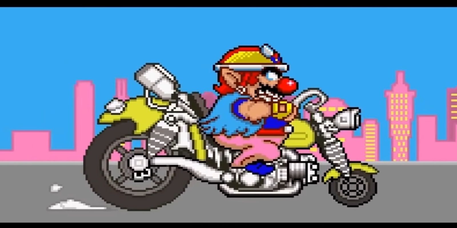 Wario in his now signature bike and jacket from the very first WarioWare game.