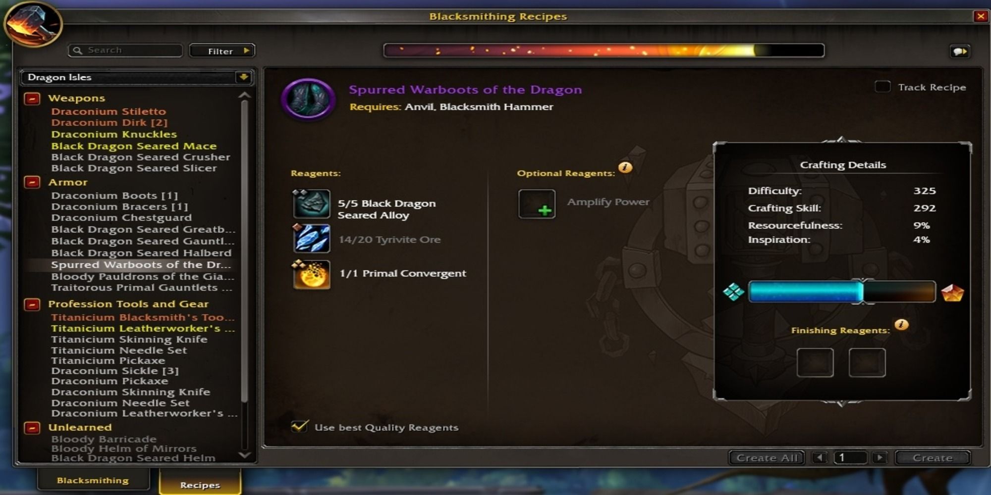 World of Warcraft Dragonflight Crafting with reagents