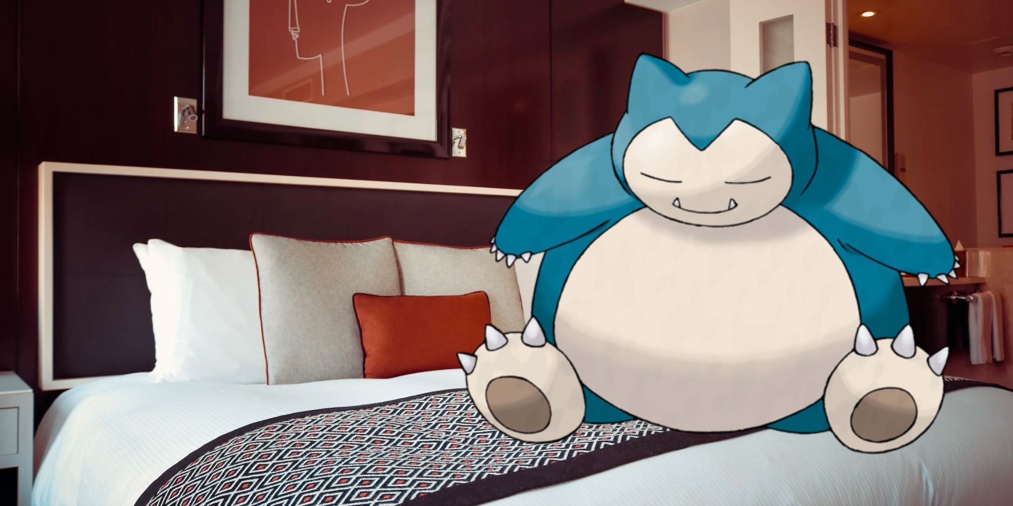 Photo of a bed with Snorlax