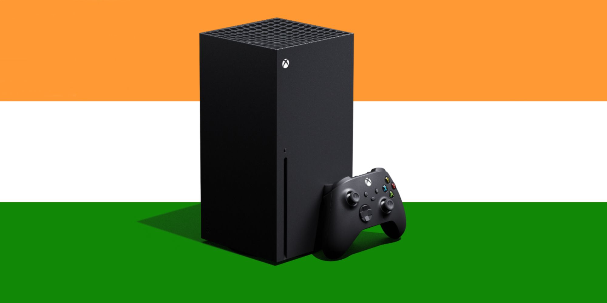 Xbox Series X with an Indian flag in the background