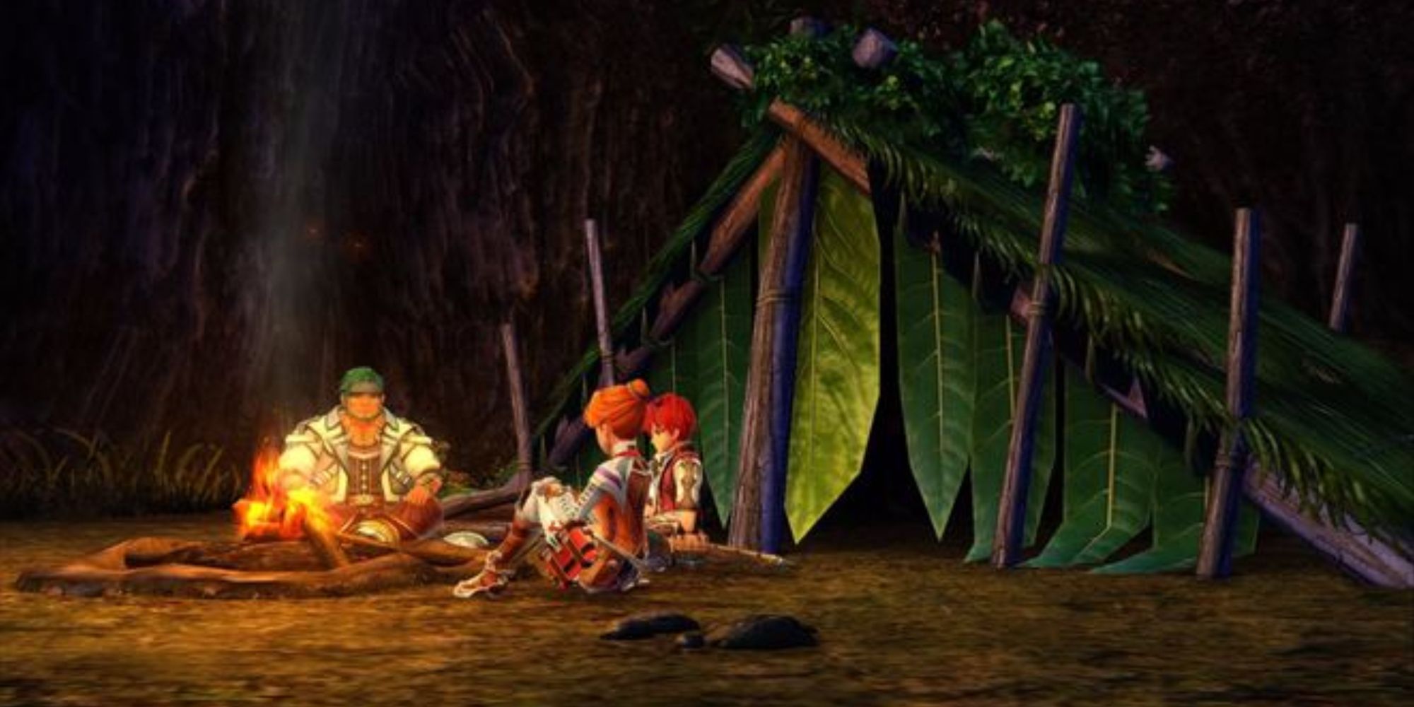 Adol, Laxia, and Sahad setting up camp in Ys 8: Lacrimosa of Dana