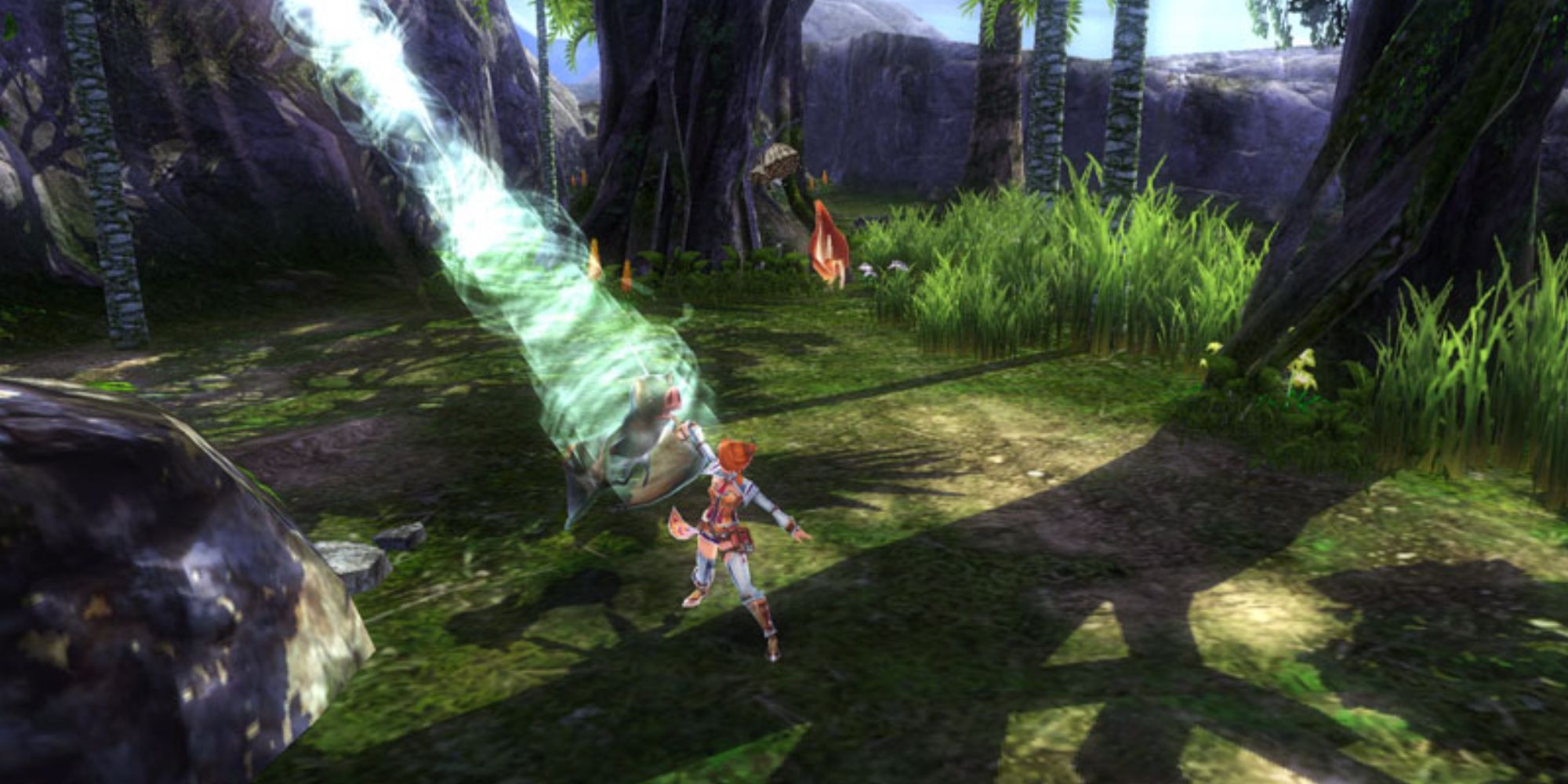 Laxia using a Piercing Attack on an Air-based Enemy in Ys 8: Lacrimosa of Dana