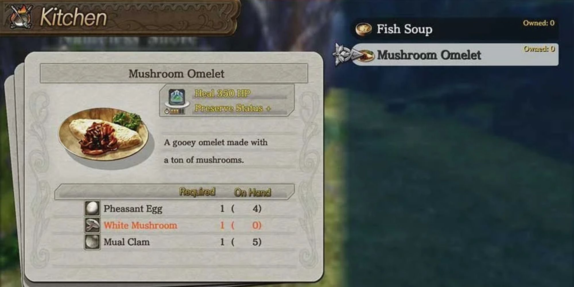 The Recipe for the Mushroom Omelet in Ys 8 Lacrimosa of Dana