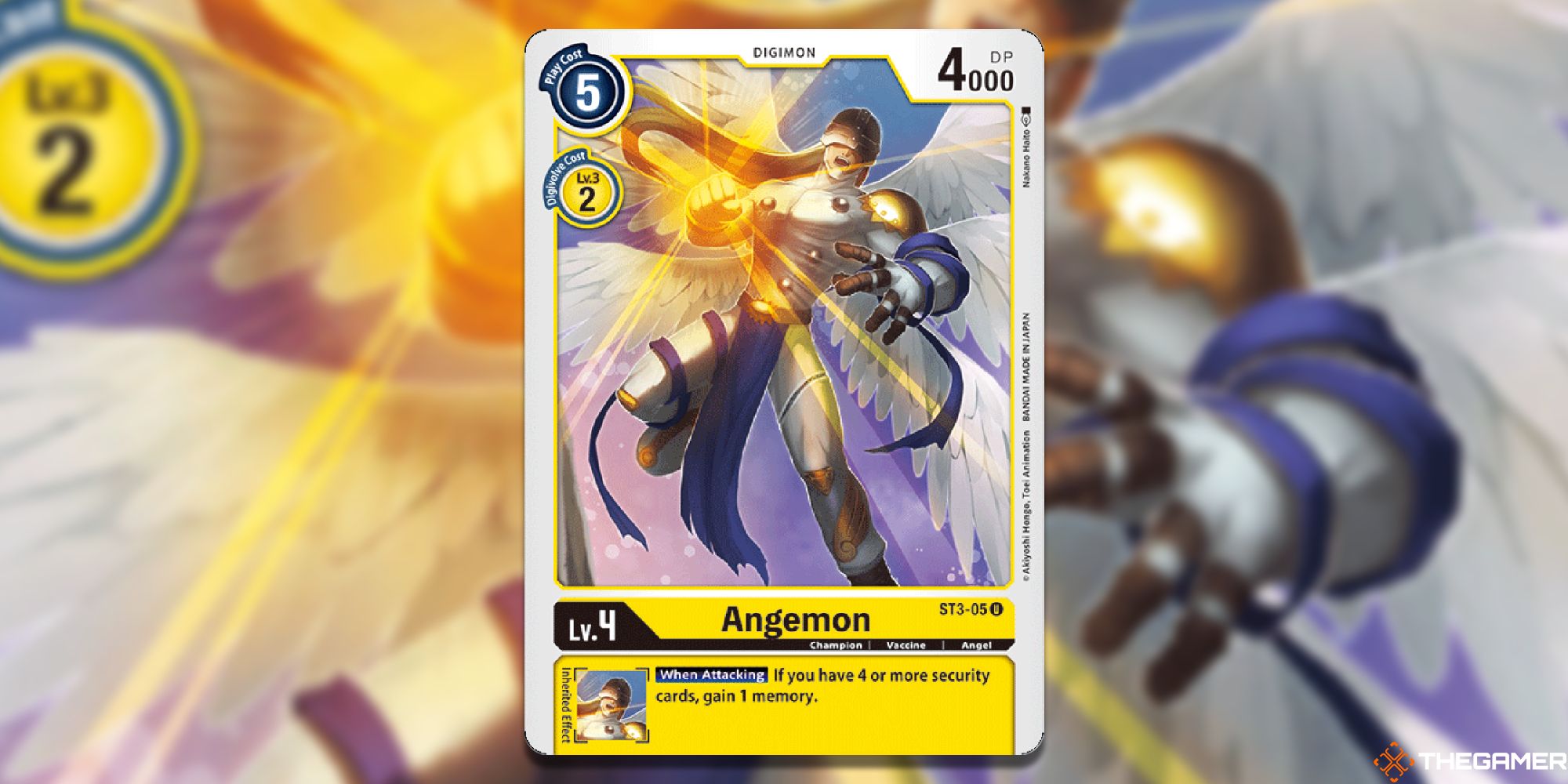 angemon st3 digimon card game with blur and logo