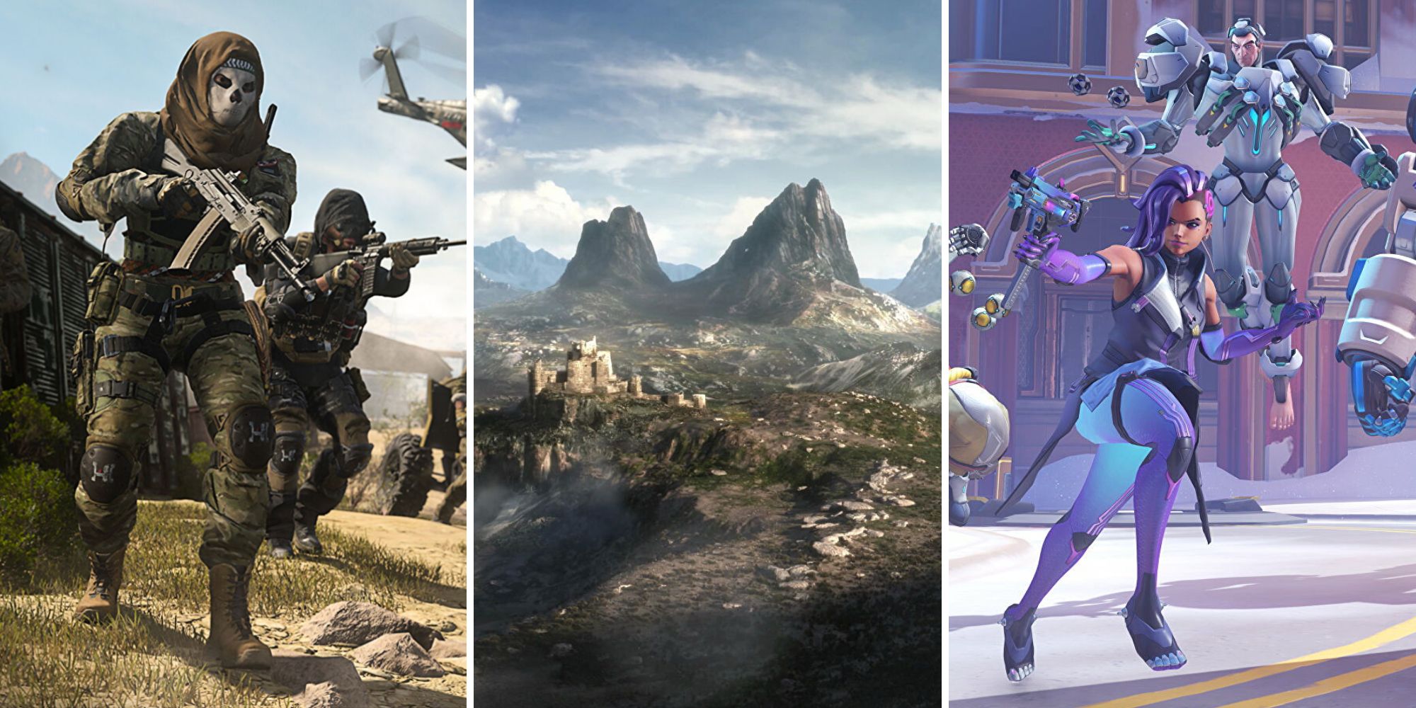 Soldiers from Modern Warfare 2, mountains from the Elder Scrolls 6, and Sombra and Sigma from Overwatch 2