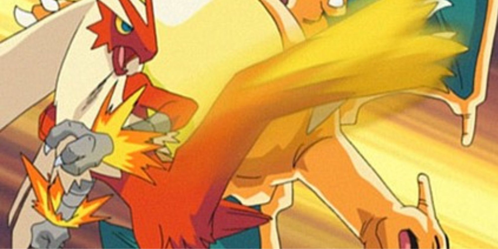 Blaziken knocks a Charizard out with a high-kick