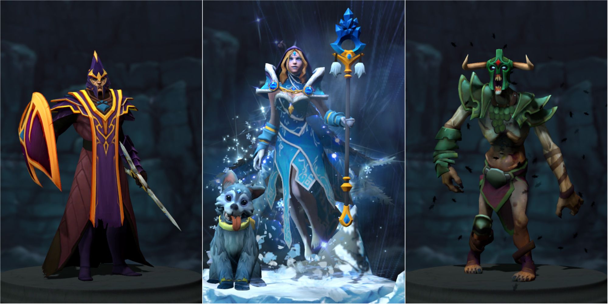 Dota 2 collage featuring crystal maiden, undying, and silencer