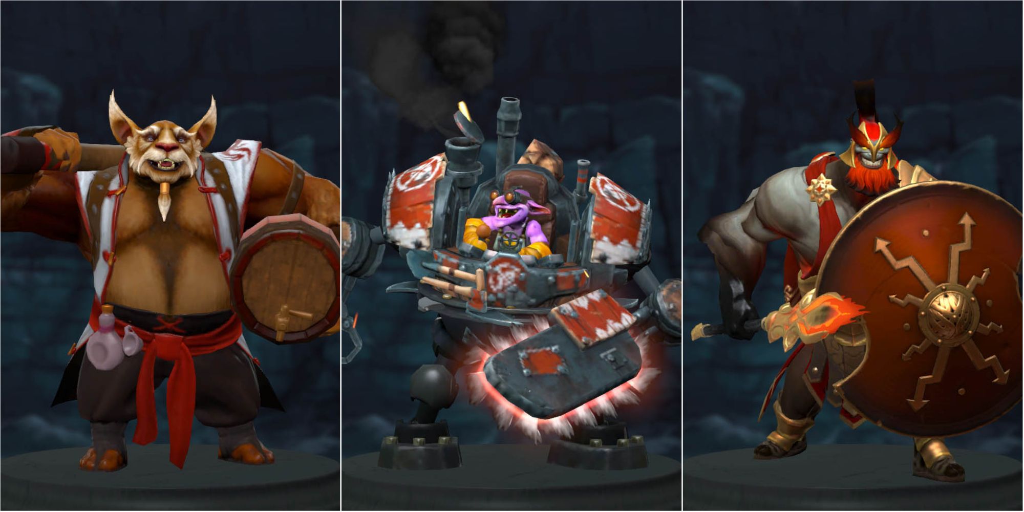 Dota 2 collage featuring brewmaster, timbersaw, and mars