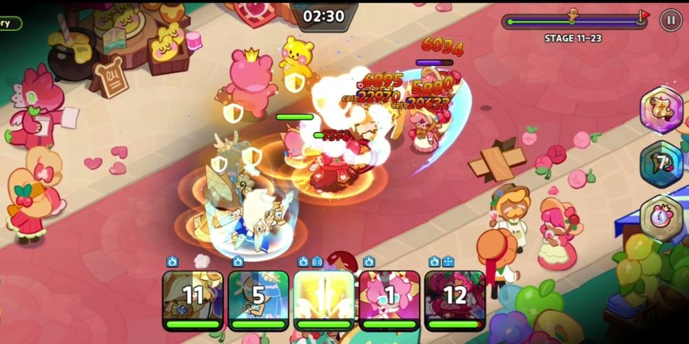 Cookies fighting enemies in World Exploration in Cookie Run Kingdom