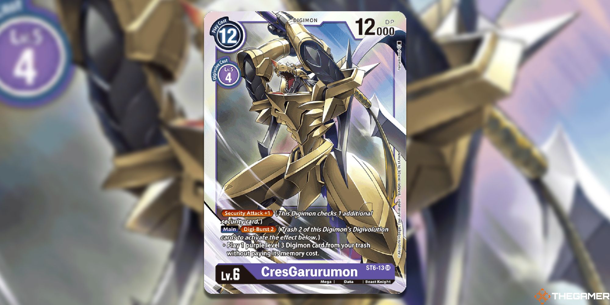 cresgarurumon st6 digimon card game with blur and logo