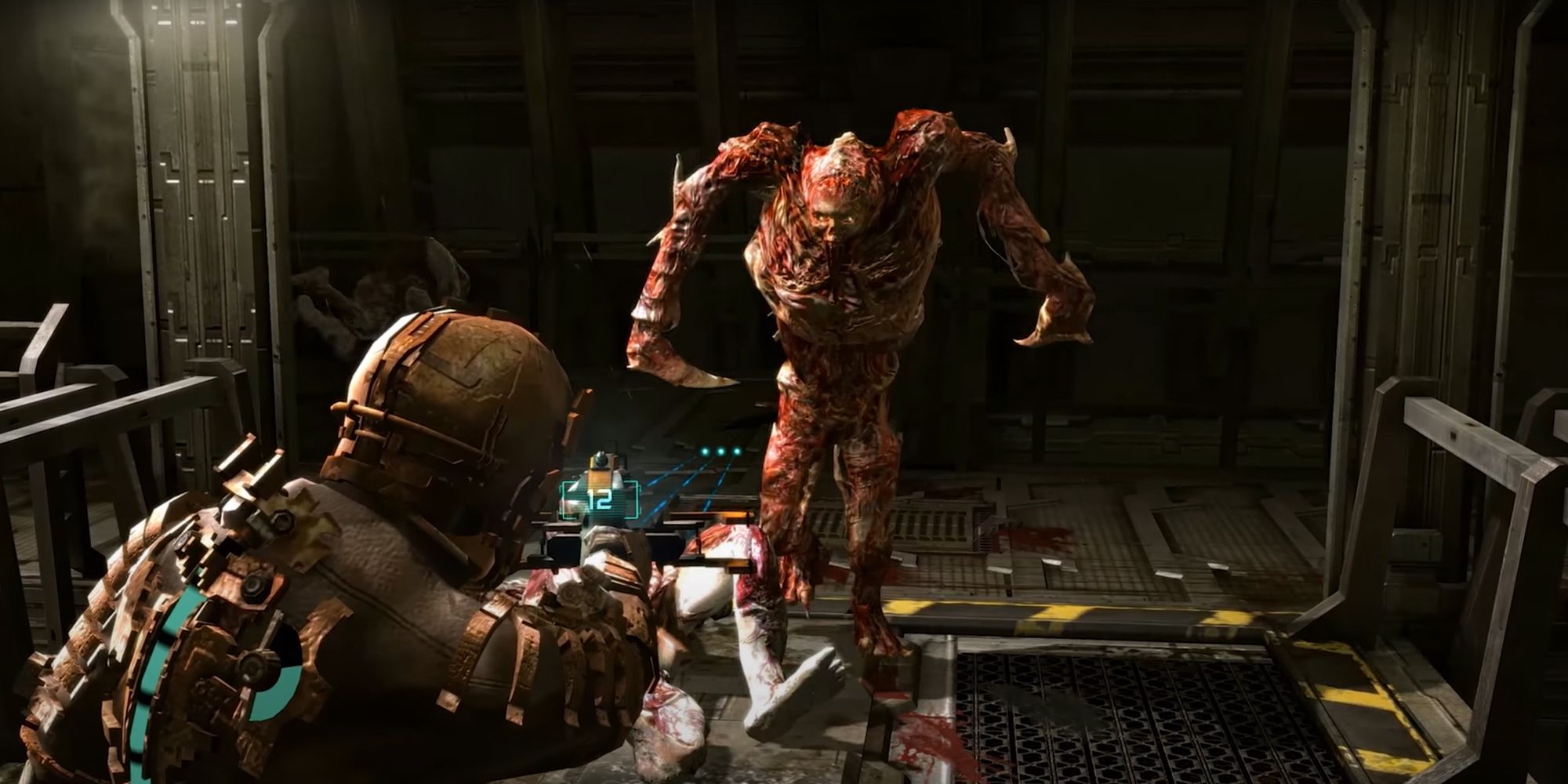 Isaac Clarke trying to take down a zombie monster in Dead Space
