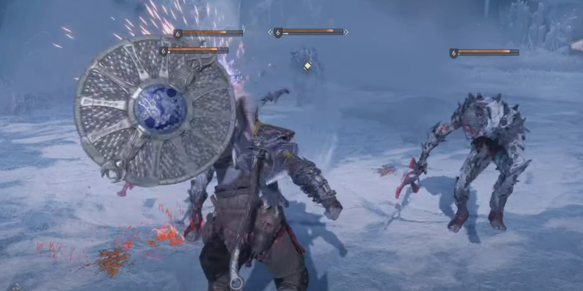 God Of War Ragnarok Guardian Shield, Kratos fighting several Draugr