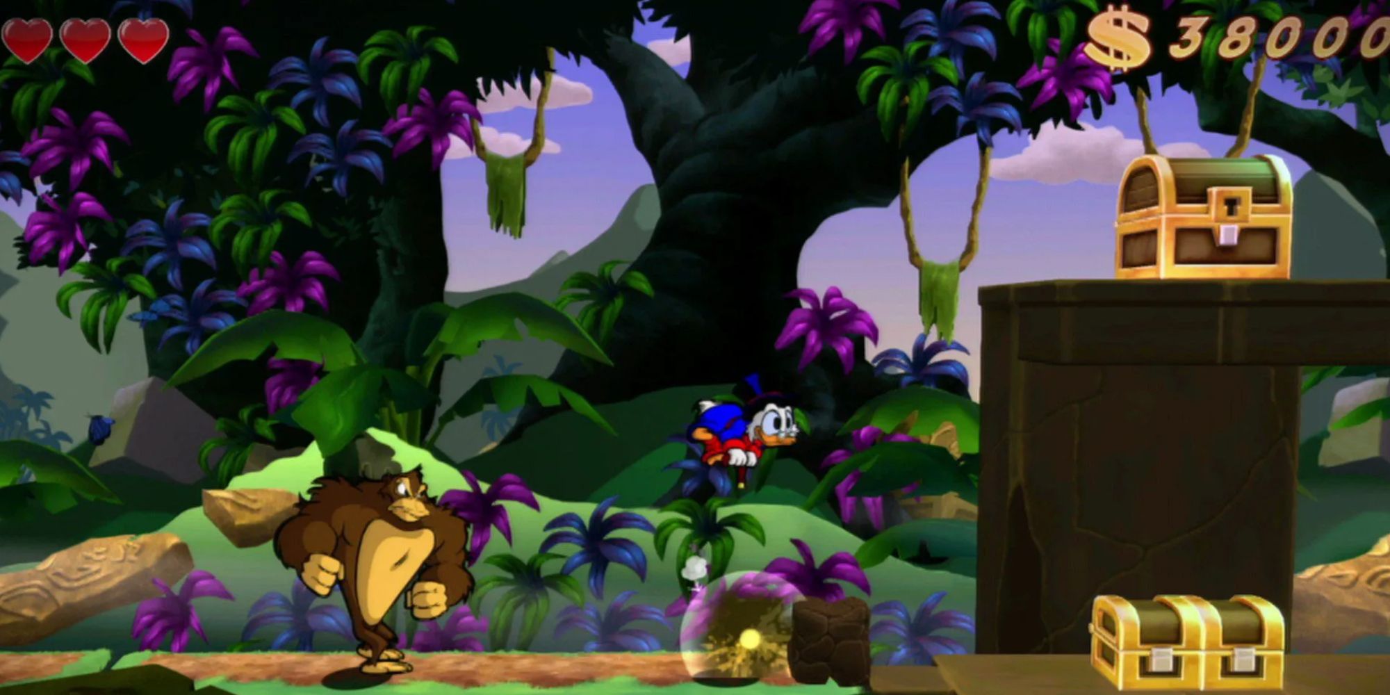 Scrooge McDuck hopping on a pogo stick in Ducktales: Remastered