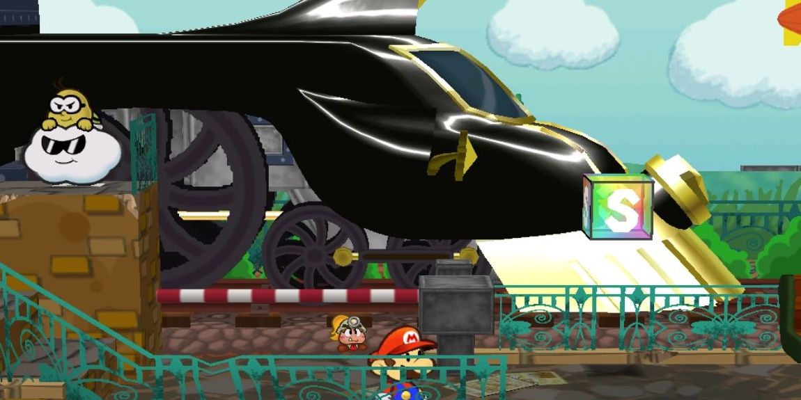Mario and Gombella in front of the Excess Express in Paper Mario The Thousand-Year Door