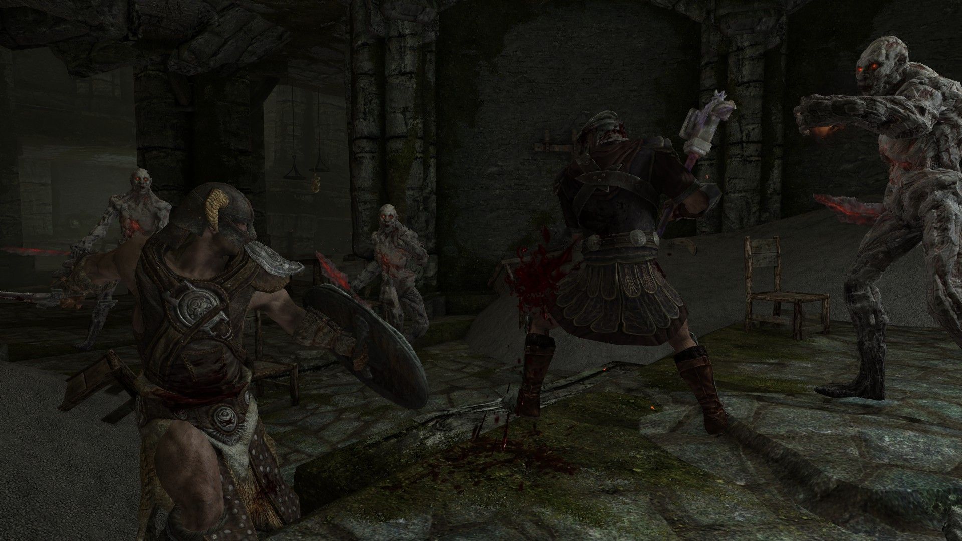 The two men fight in a palace as the ash demons join the fray. 