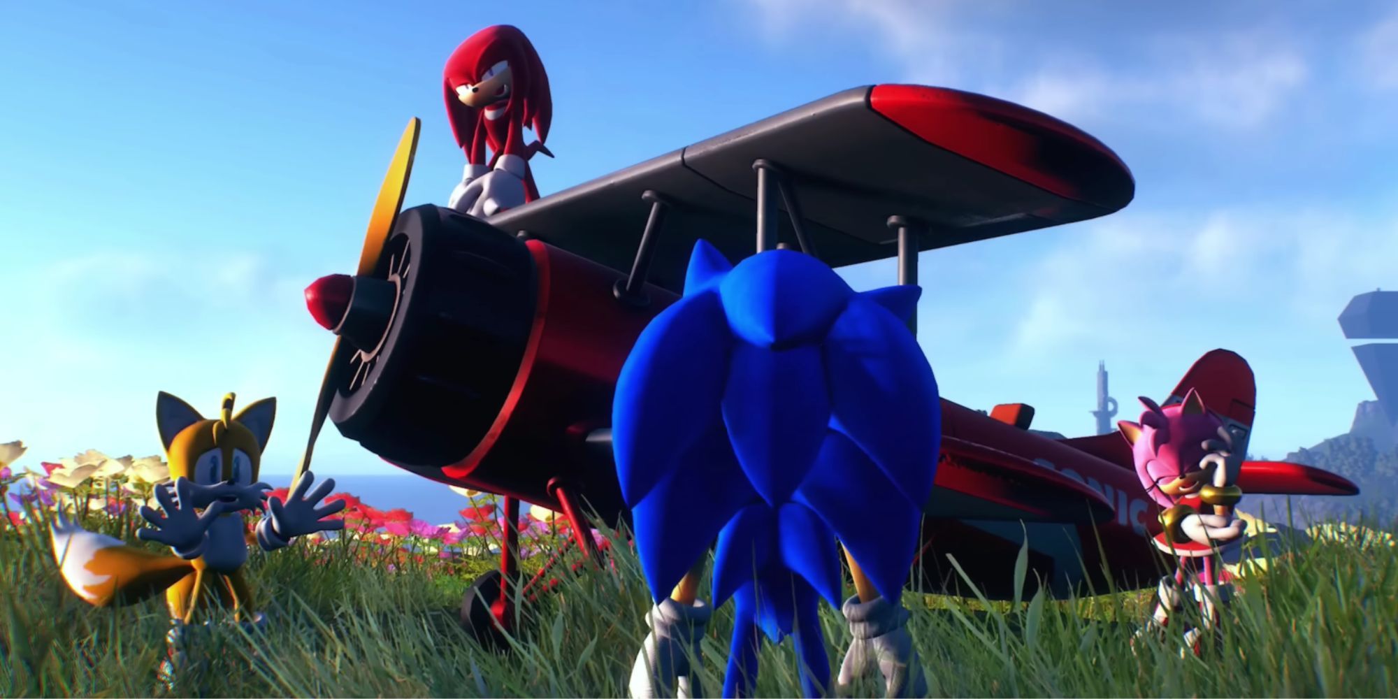 Sonic, Amy, Knuckles, and Tails in Sonic Frontiers.