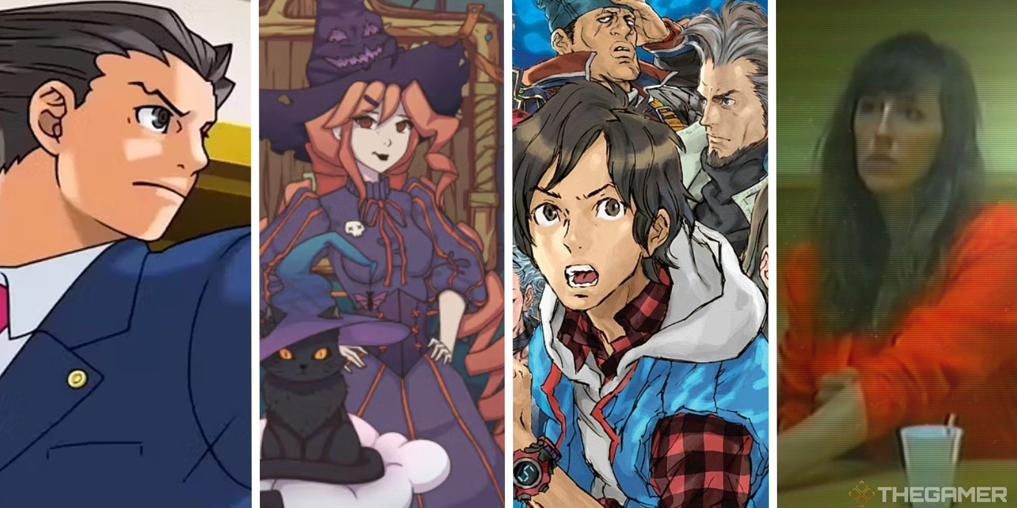 split image with ace attorney, my aunt is a witch, 999, and her story