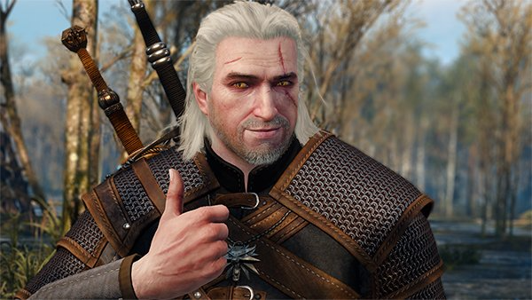 Geralt sticking his thumb up in The Witcher 3.