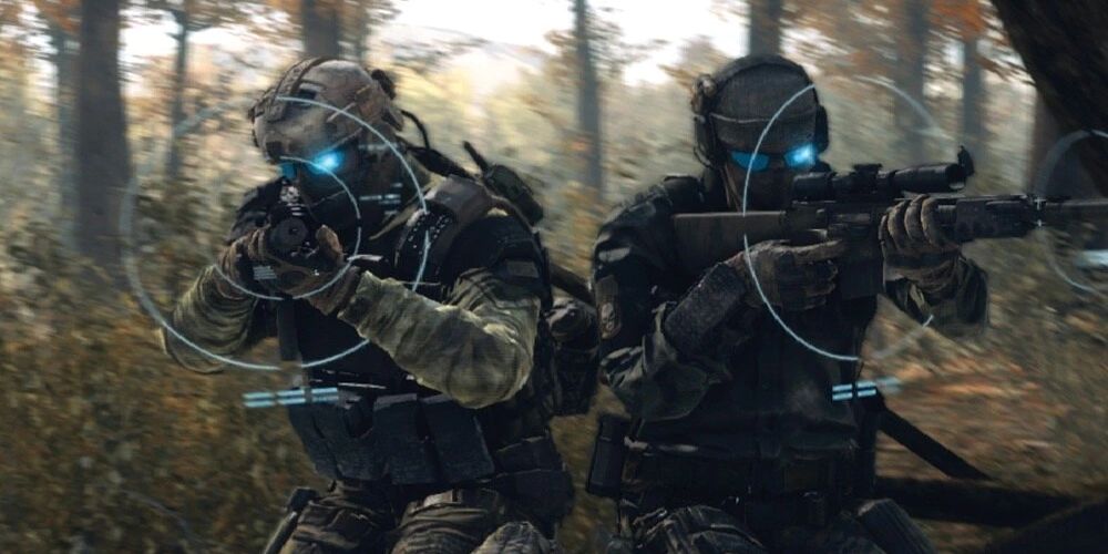 Ghost Recon Future Soldier Promo Shot Of Two Soldiers Aiming Guns
