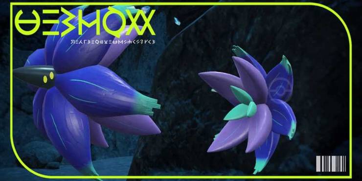 Glimmora from Pokemon Scarlet & Violet Pokedex Image expanding themselves in a cave