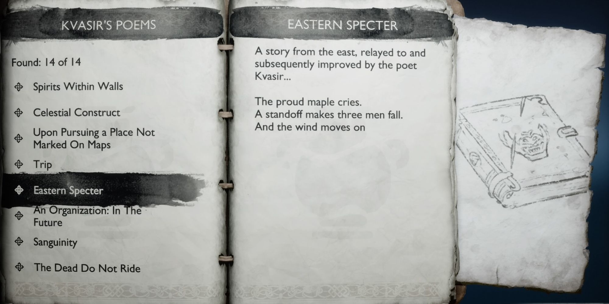 Krato's journal open to the page about Easterin Specter