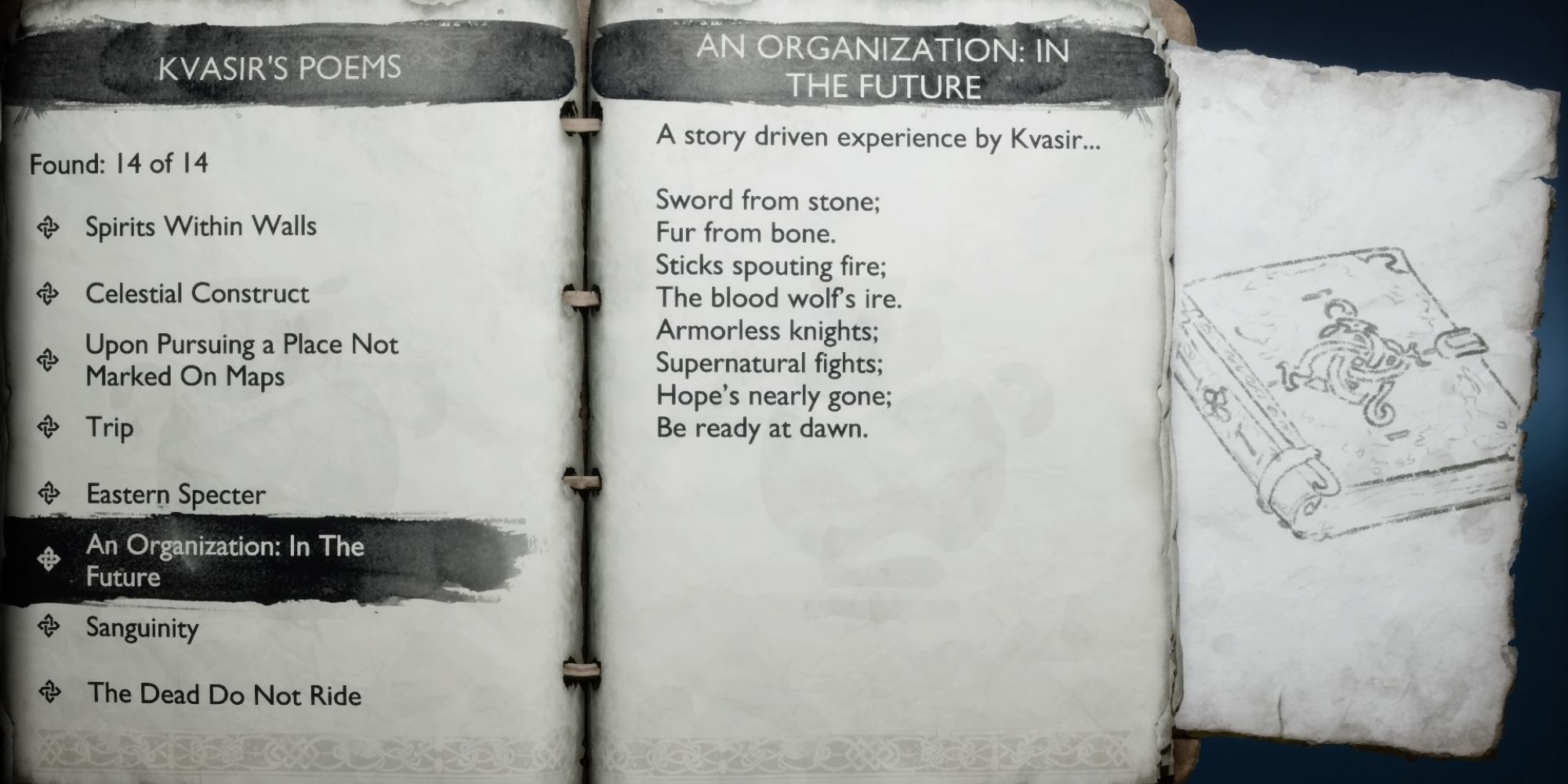 Krato's journal open to the page about An Organization: In The Future