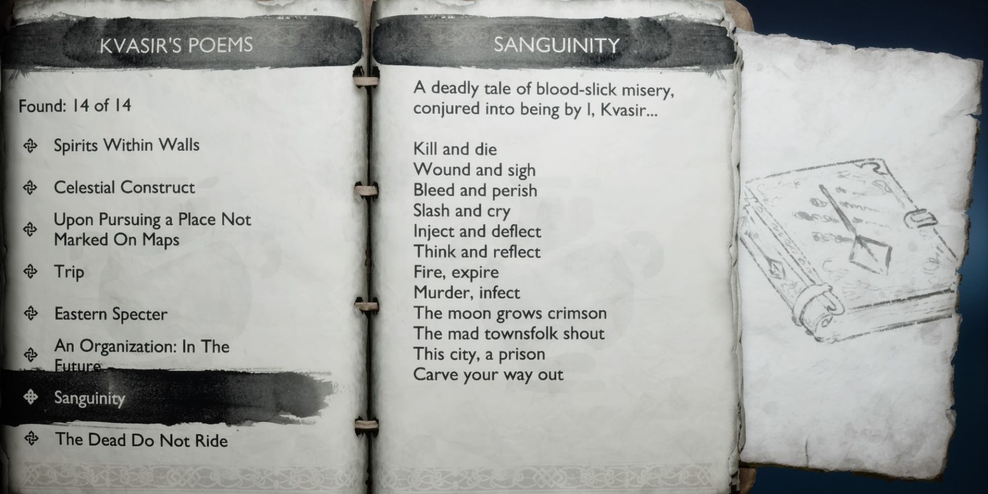 Krato's journal open to the page about Sanguinity