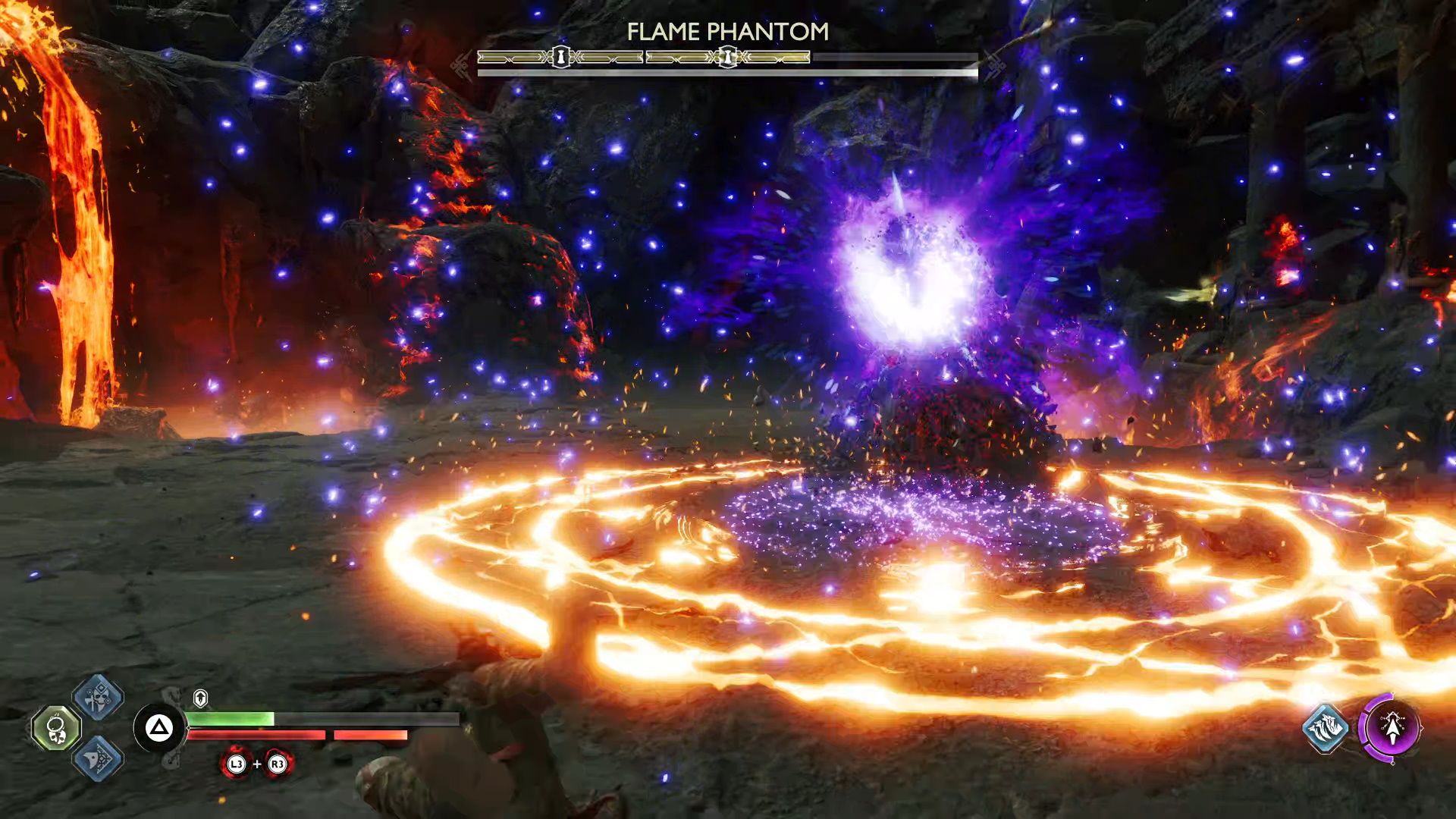 God Of War Ragnarok, The Summoning, Flame Phantom Using Its Unblockable AOE Attack