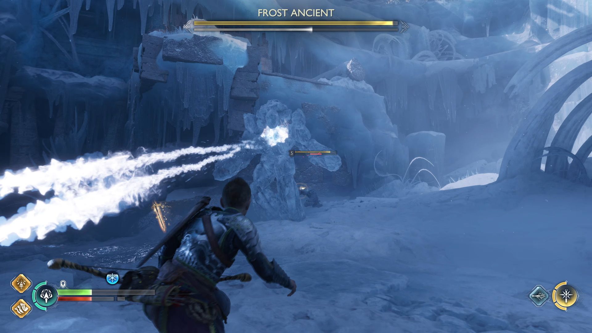 God Of War Ragnarok, Unlocking The Mask, Doding The Frost Giant's Projectile Attack