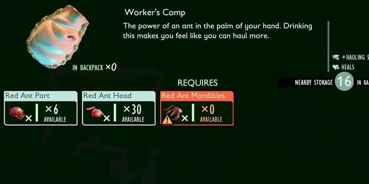 Grounded Best Healing Items Worker's Comp Stat Screen