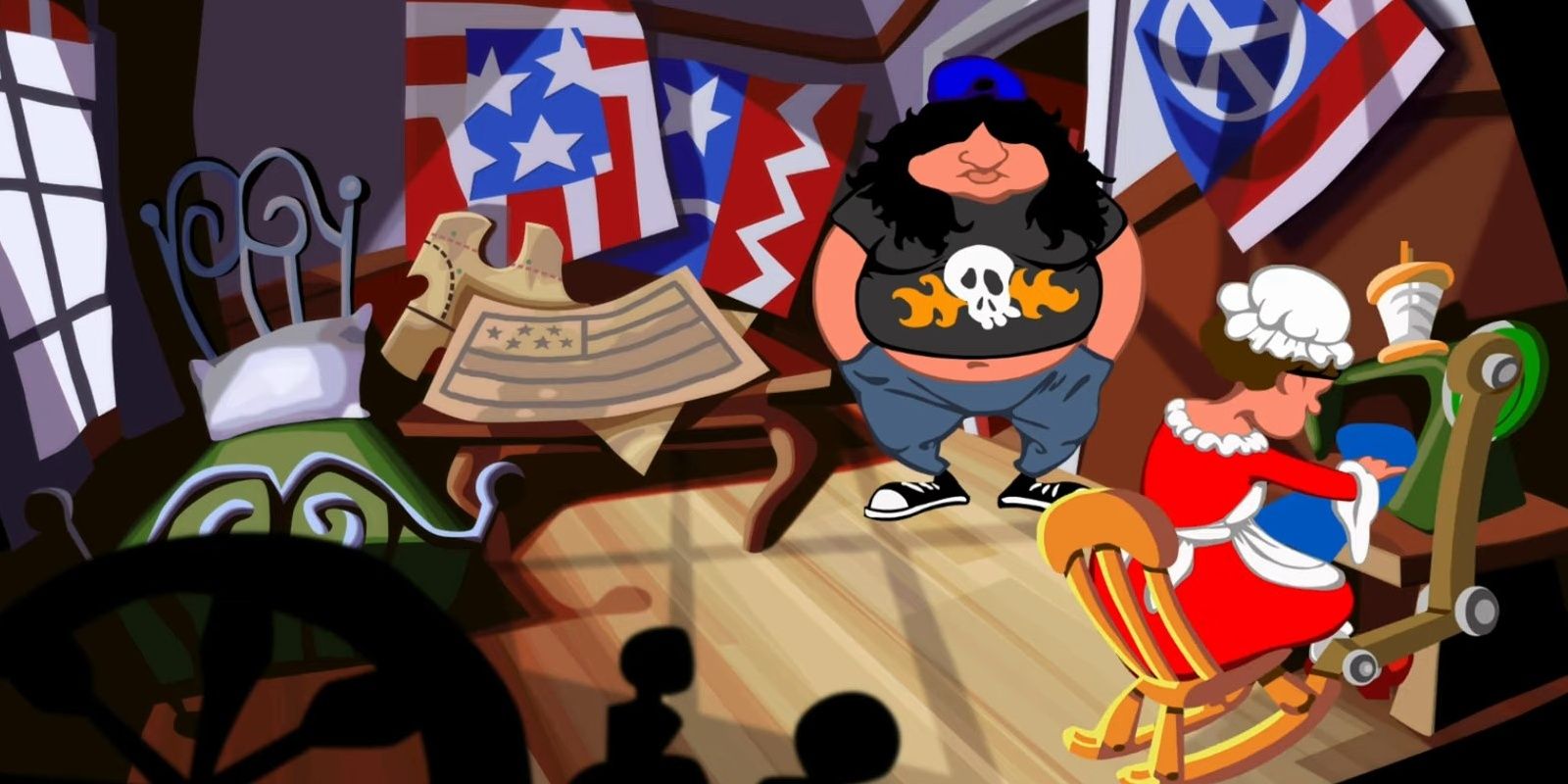 Hoagie in the design room for the American Flag in Day of the Tentacle.