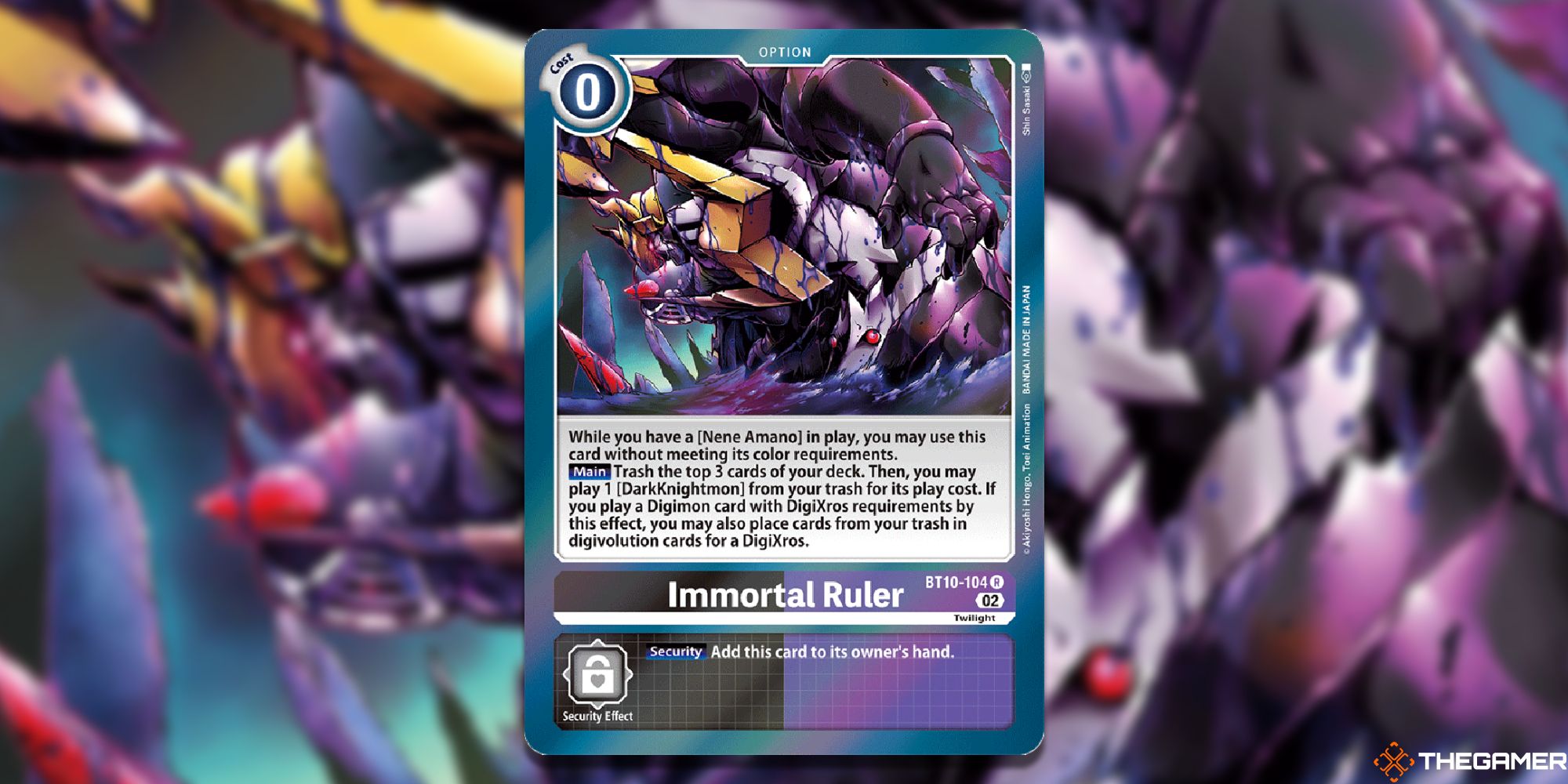 immortal ruler card image with blur from bt10 digimon card game 