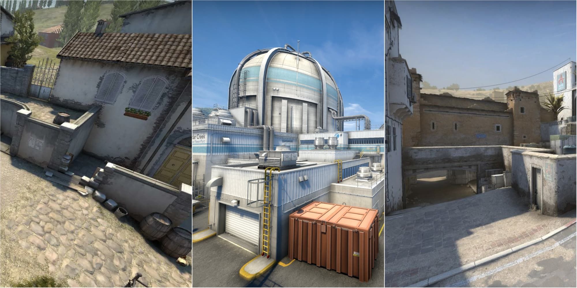 Inferno, Nuke, and Dust 2 in CS:GO.
