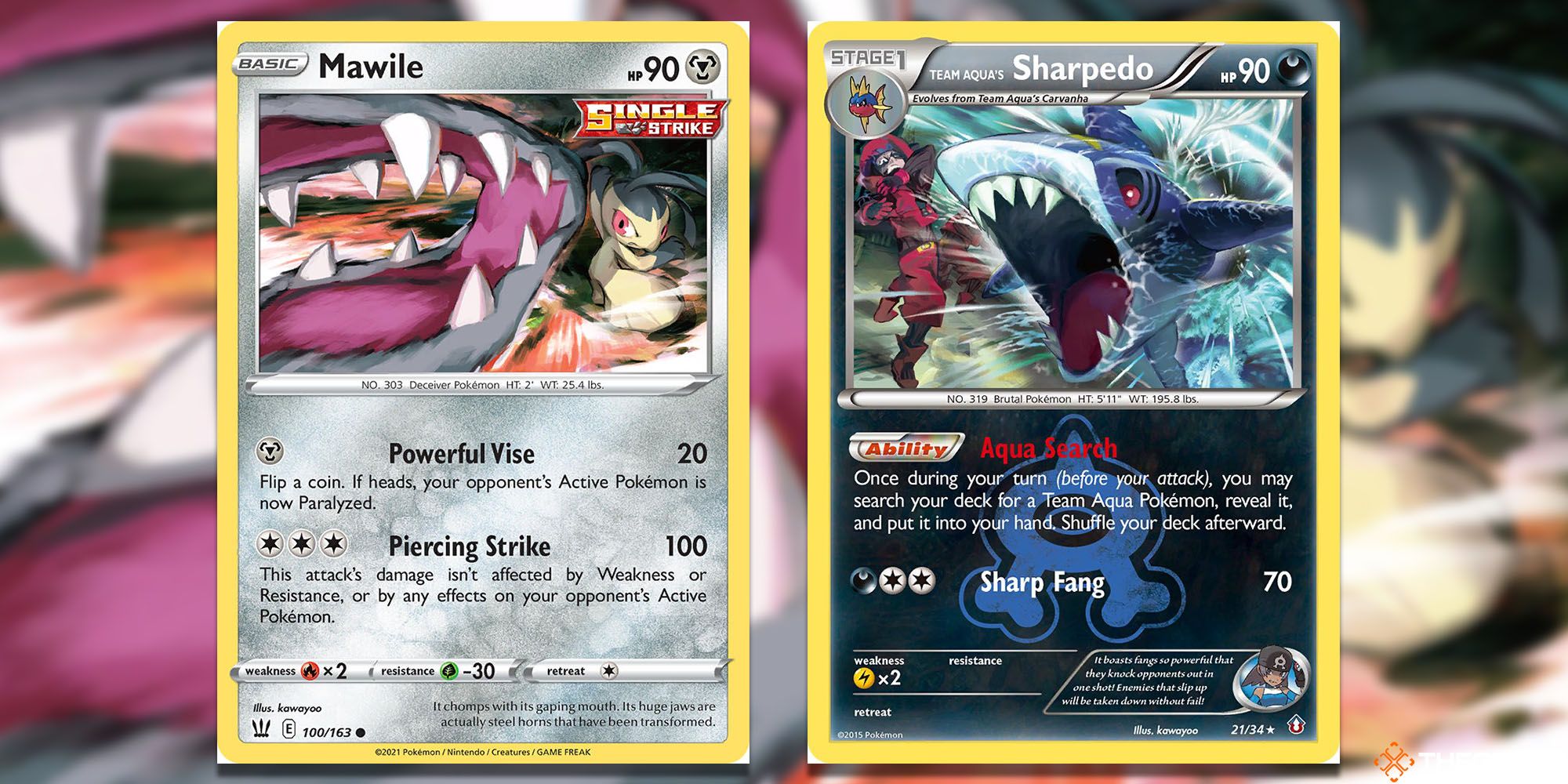 Kawayoo's Mawile and Sharpedo cards.