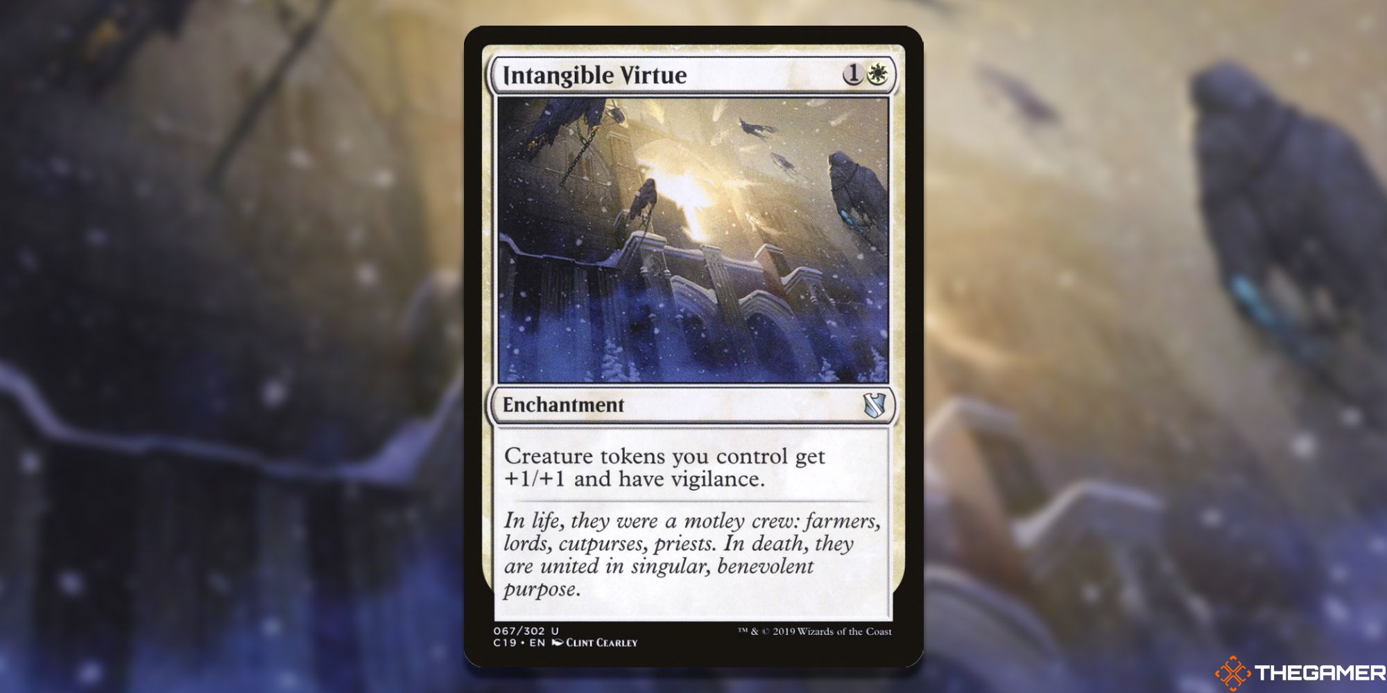 Image of the Intangible Virtue card in Magic: The Gathering, with art by Clint Cearley