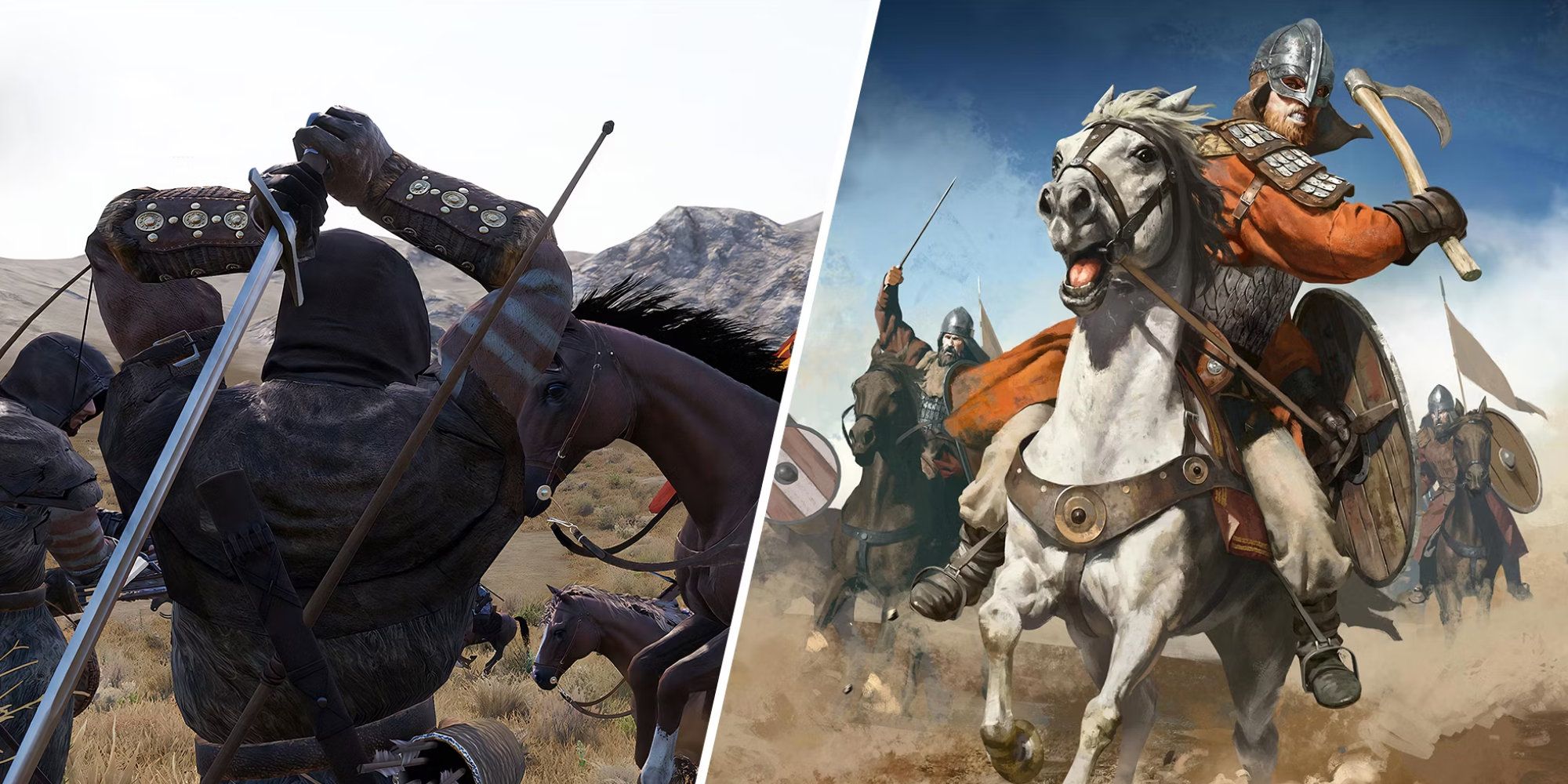 split image of combat in Mount and Blade 2: Bannerlord