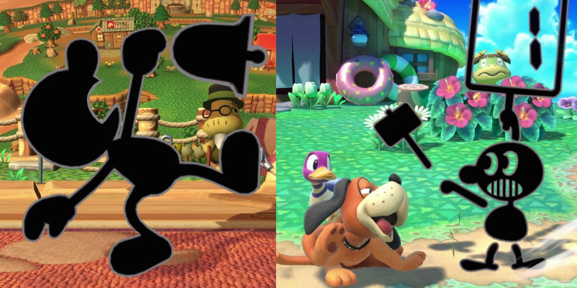 Mr Game and Watch Fighting in Super Smash Bros