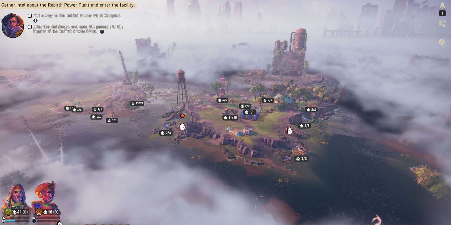 my small settlement against the fog and ruins of floodland