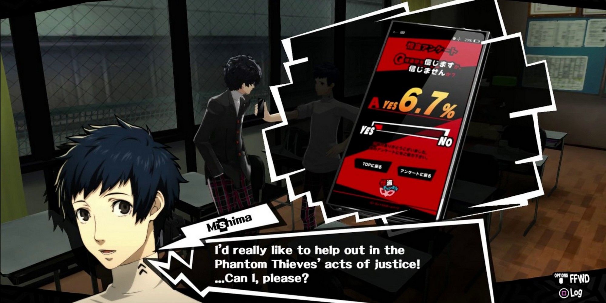 persona 5 royal mishima asking joker if he can help the phantom thieves somehow