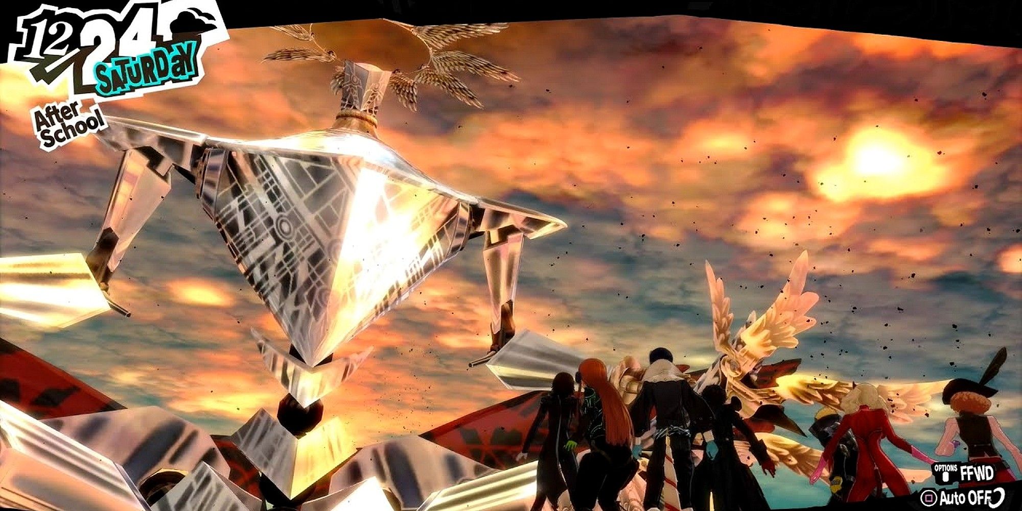 persona 5 royal p5r the phantom thieves staring up at yaldabaoth