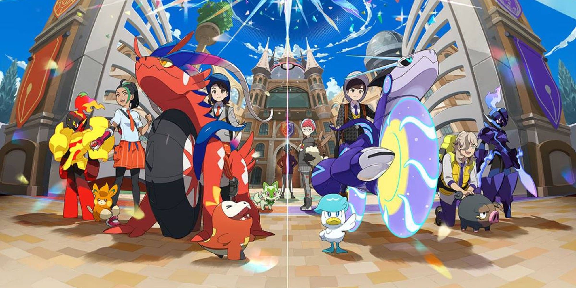 pokemon scarlet and violet trainers riding legendaries