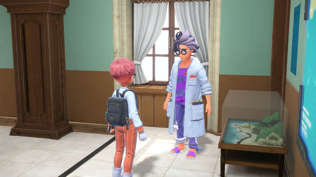 Professor Jacq about to examine the player's Pokedex, in Pokemon Scarlet & Violet.