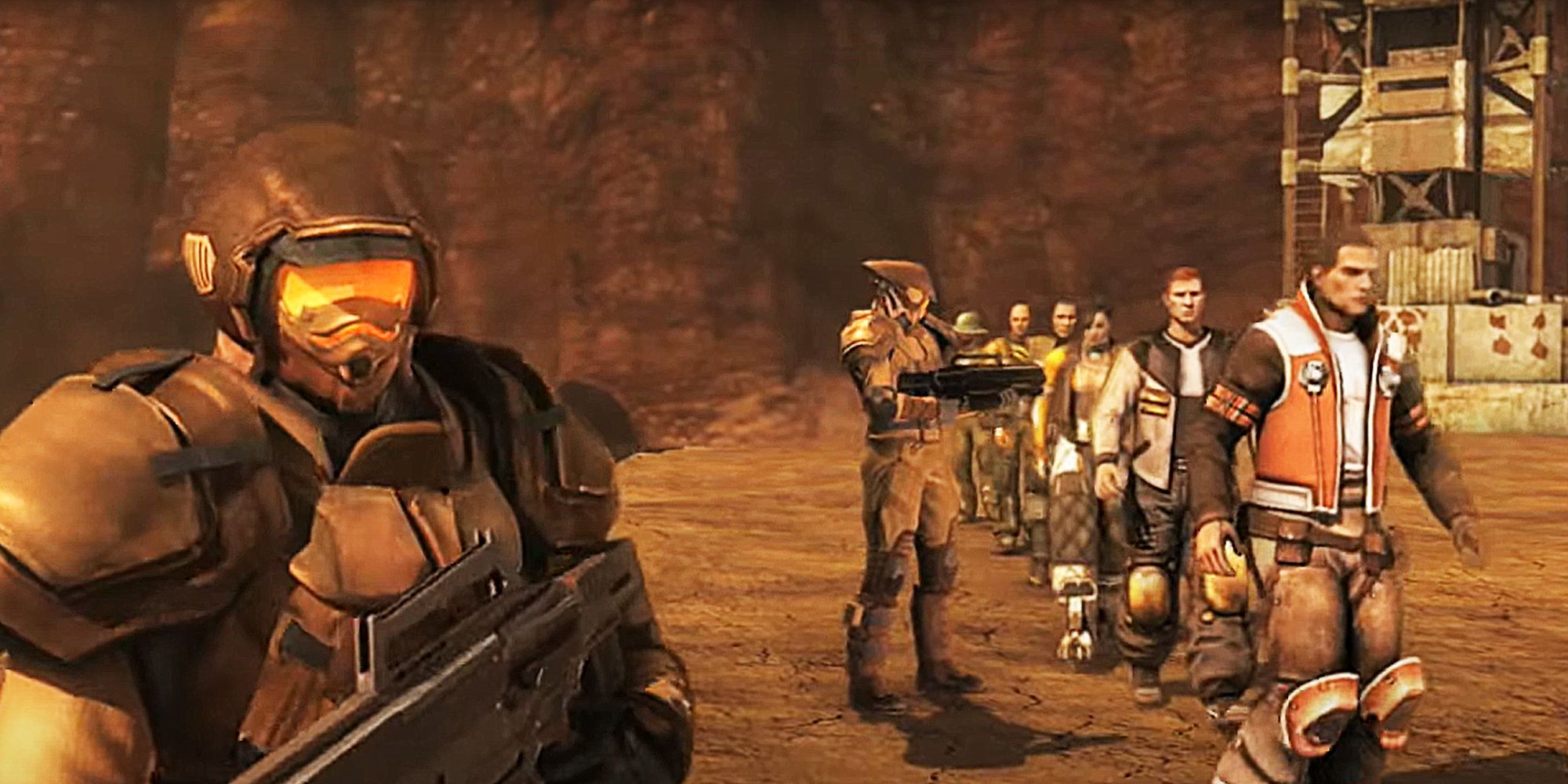 Red Faction Guerilla - inhabitants escorted by soldiers