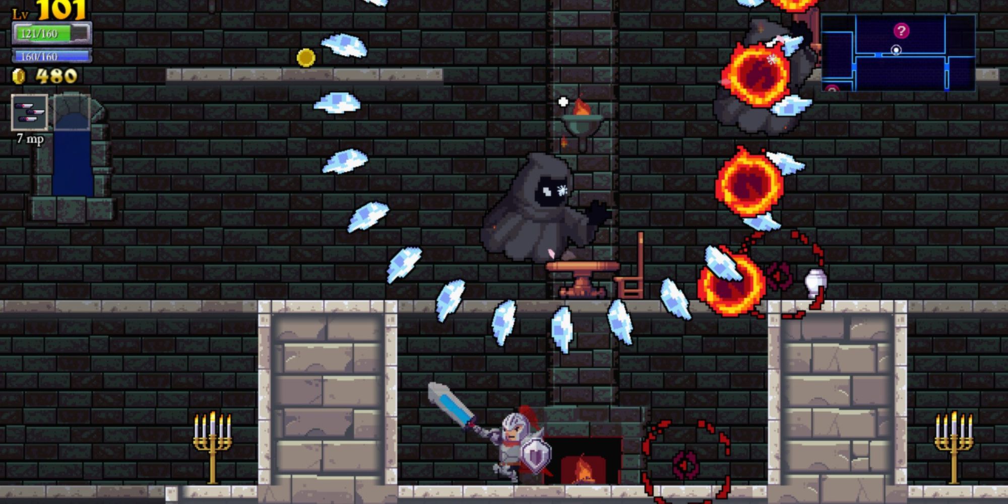 Knight fighting enemies in the castle in Rogue Legacy