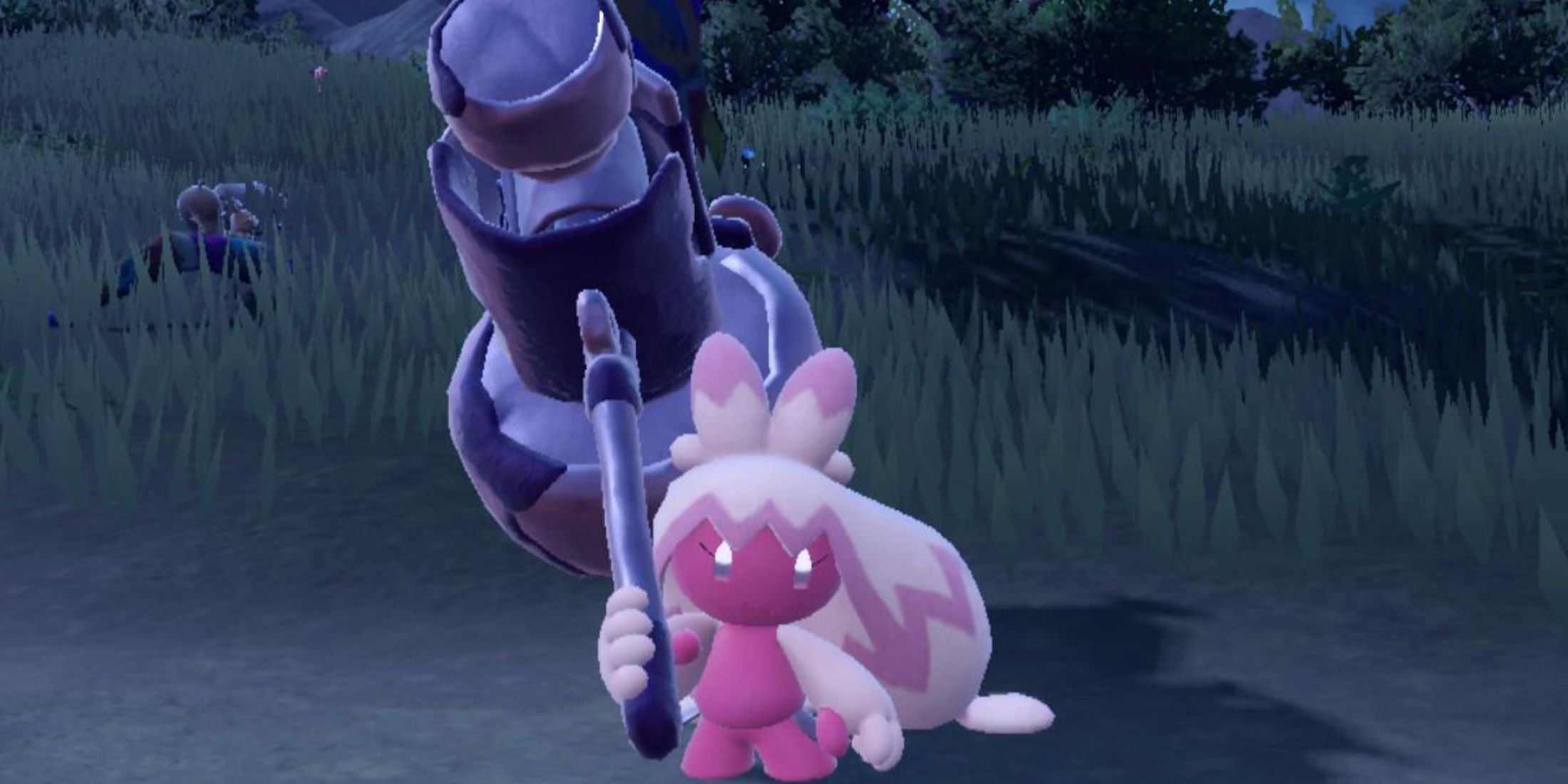 Pokemon Scarlet & Violet Best Steel-Types: Tinkaton holding her hammer.