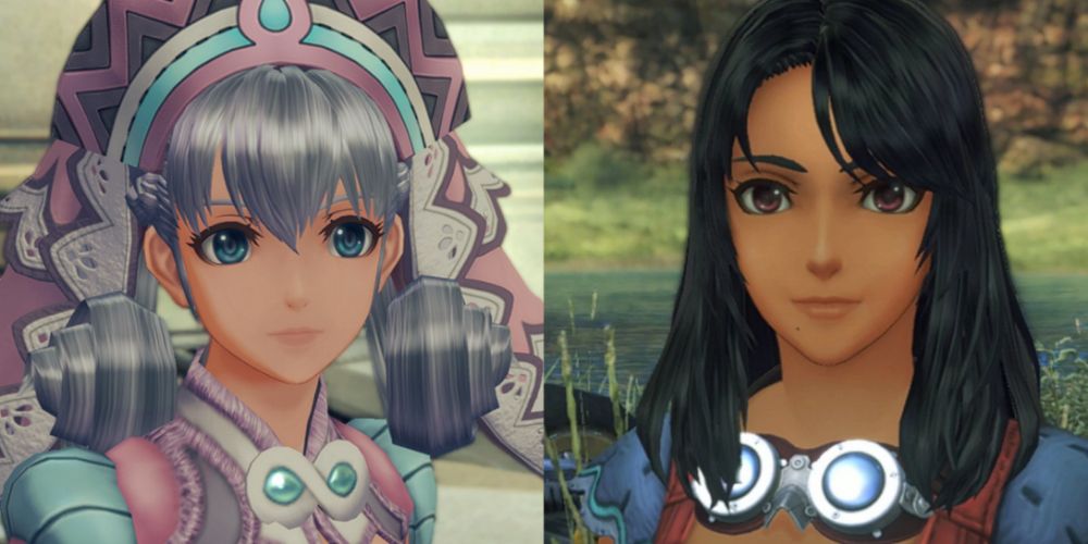Split image screenshots of Sharla and Melia in Xenoblade Chronicles: Definitive Edition.