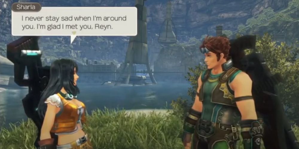 Sharla tells Reyn “I never stay sad when I’m around you. I’m glad I met you, Reyn.” Xenoblade Chronicles